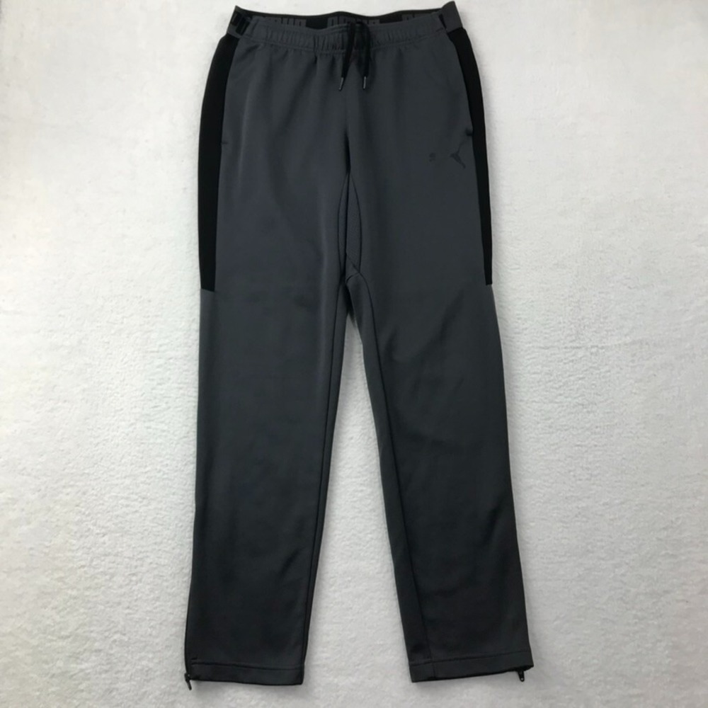 PUMA Track Training Soccer Pants Men M Gray Tapered Ankle Zippers Futbol Drycell
